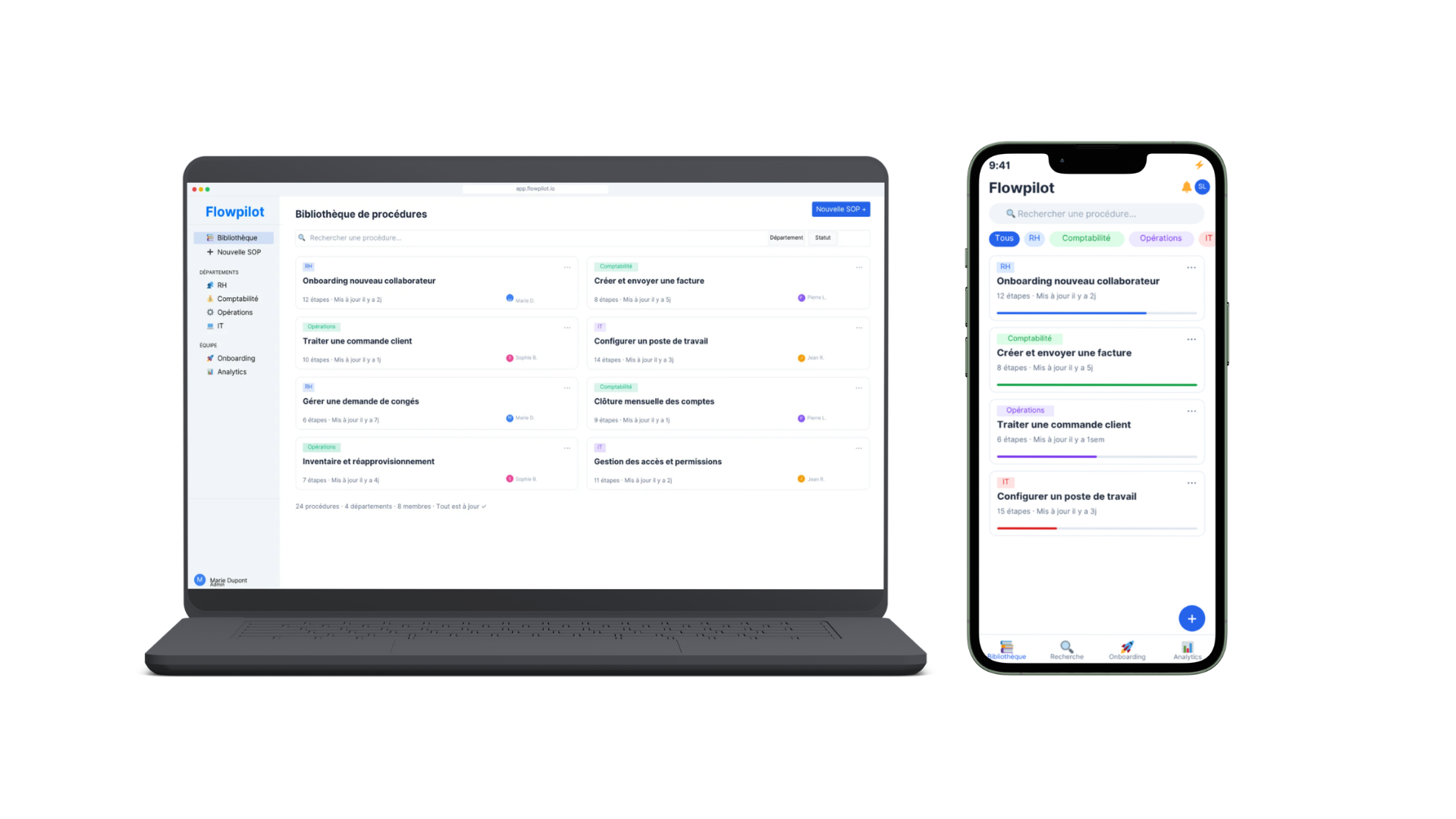 Flowpilot sur desktop et mobile
